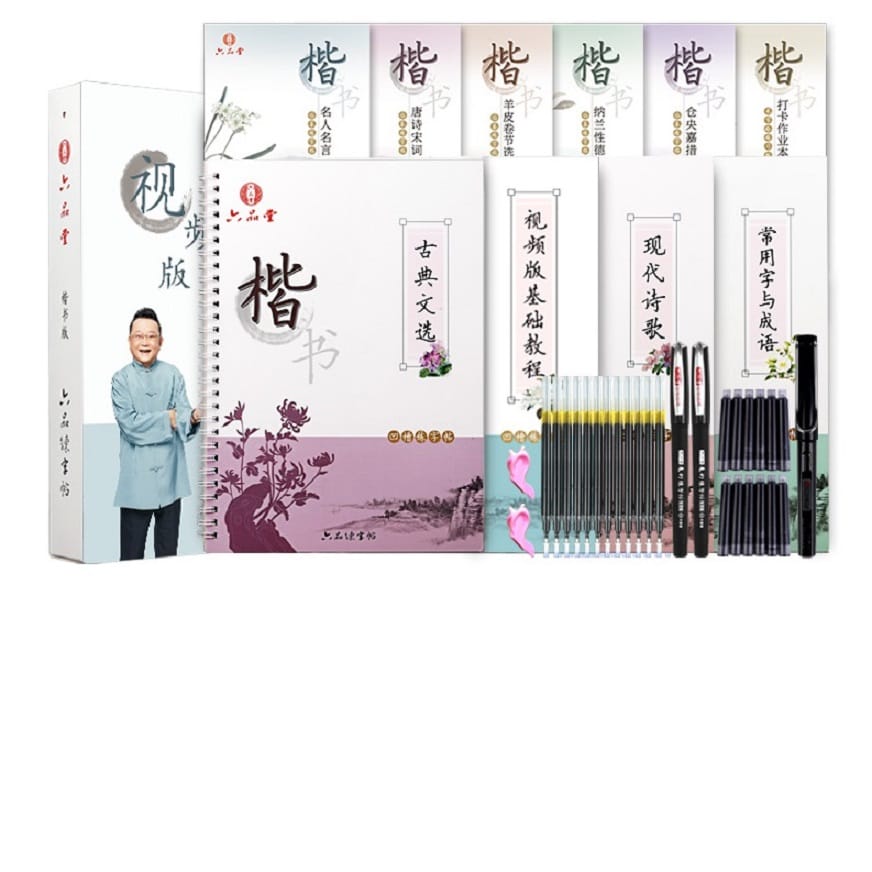 10 Books Chinese Regular Script Adult Calligraphy Auto Dry Repeat Practice Lu Pin Tang 3D Groove Copybook Pen Set