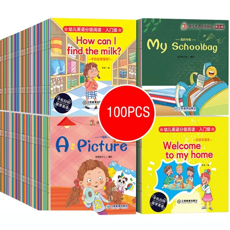 40-100 Books/Set Children English Early Learning Picture Story Book Enlightenment Cognitive Tale Bedtime Story Read with Video
