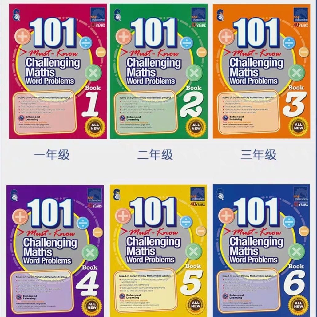 6 Books SAP 101 Challenging Maths Word Problems Books Singapore Primary School Grade 1-6 Math Practice Early Education Book