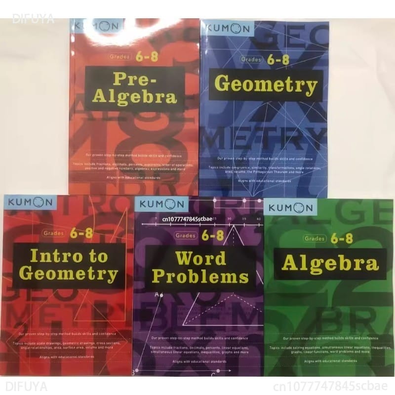 5 Books/Set Kumon GEOMETRY Junior High Middle School Math Workbook Mathematics Exercise Practice Grade 6-8 for Age 10-15 DIFUYA