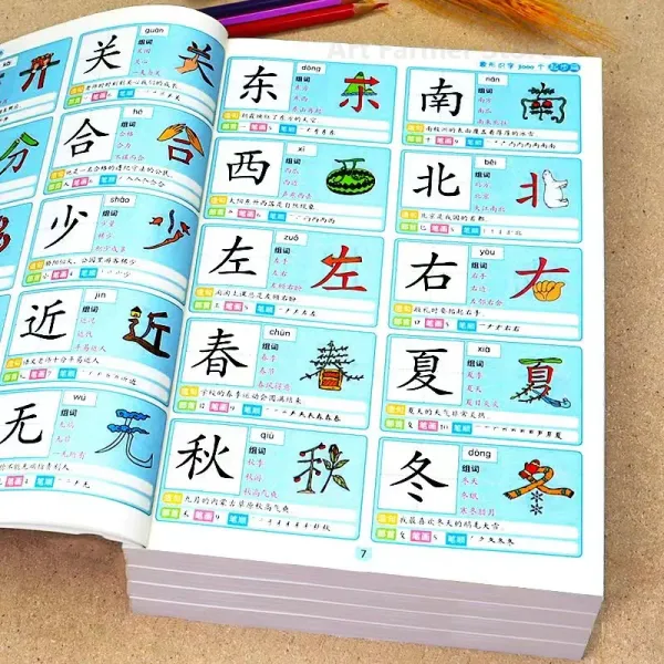 4pcs Picture Book 3000 Words Chinese Characters Pinyin Han Zi Read Early Education Literacy Enlightenment Kids Aged 3-8 Years