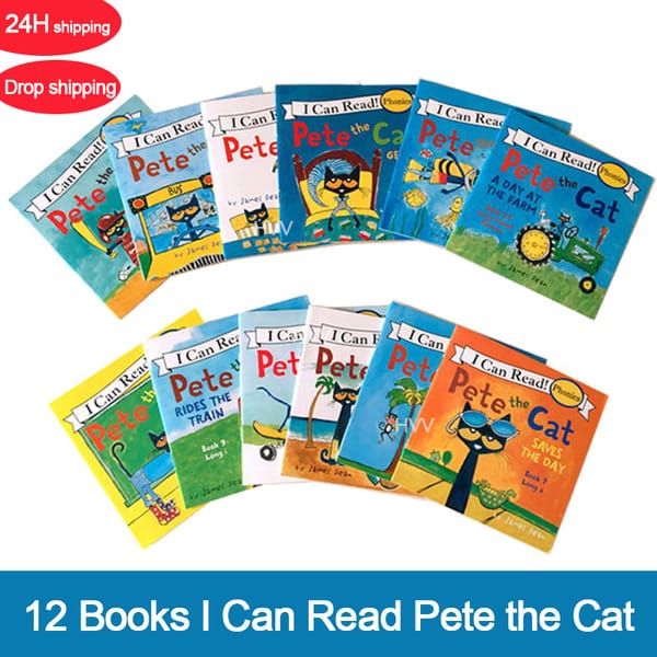 12 Books/Set I Can Read The Pete Cat English Books for Kids Story Libros Educational Toys for Children Pocket Reading Livros Art
