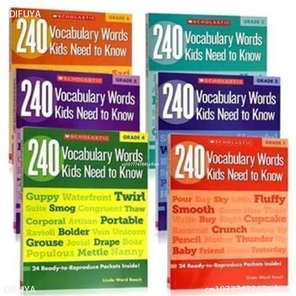 6 Pcs/set English Vocabulary Workbook for Primary School Students Grade 1-6 English 240 Vocabulary New Hot Exercise Book Libro