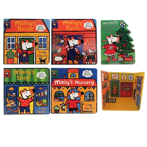 5 Books Maisy Mouse 3D Scene Board Book English Picture Baby Kids IQ EQ Practice Nursery/Farm/House/Shop Christmas Tree Gift