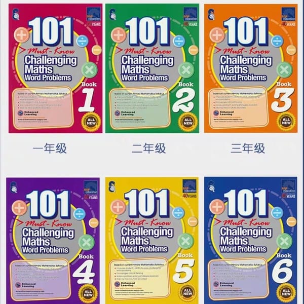 6 Books SAP 101 Challenging Maths Word Problems Books Singapore Primary School Grade 1-6 Math Practice Early Education Book